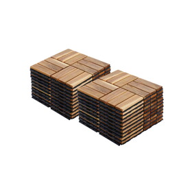 20 PCS Interlocking Deck Tiles Checker Pattern, 12" x 12" Square Yellow Acacia Hardwood Outdoor Flooring for Patio, Bancony, Pool Side,... W2391P160547