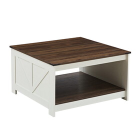 Coffee Table Farmhouse Coffee Table with Storage Rustic Wood Cocktail Table,Square Coffee Table for Living Meeting Room with Half Open Storage Compartment,walnut & ivory W2393P168728