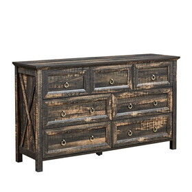 Farmhouse 7 Drawers Dresser for Bedroom, Wood Rustic Dresser TV Stand, Storage Dressers Organizer for Bedroom, Living Room,Hallway W2393P197410