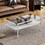 Rectangle Coffee Table with Gray Tempered Glass top and White Legs, Modern Table for Living Room W241139569