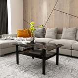 Black glass coffee table, modern and simple, black living room coffee table, side table W24138127
