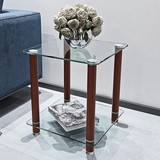 1-Piece Transparent+Walnut Side Table, 2-Tier Space End Table, Night Stand, Sofa Table, Side Table with Storage Shelve