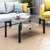 Rectangle Black Glass Coffee Table, Clear Coffee Table, Modern Side Center Tables for Living Room, Living Room Furniture W24152739
