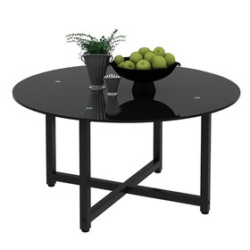 35.5" Round Whole Black Coffee Table, Clear Coffee Table, Side Center Tables for Living Room, Living Room Furniture