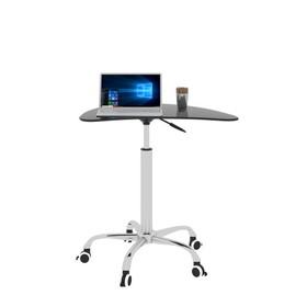 Adjustable Height Black Tempered Glass Table Desk Table with Lockable Wheels(Adjustable Range 24.2 "~32.7 ") W24160394