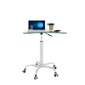 Adjustable Height Transparent Tempered Glass Table Desk Table with Lockable Wheels(Adjustable Range 24.2 "~32.7 ") W24160395