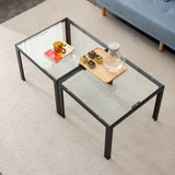 Coffee Table Set of 2, Square Table with Tempered Glass Finish for Living Room, Transparent