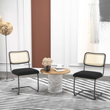 Set of 2, Teddy Velvet Dining Chair with High-Density Sponge, Rattan Chair for Dining room, Living room, Bedroom, Black W24181781