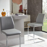 Light grey modern simple bar chair PU leather chrome metal pipe, restaurant, family bar chair set of 2 W241P151561