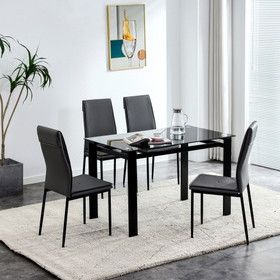 5 Pieces Dining Table Set for 4,Kitchen Room Tempered Glass Dining Table,4 Faux Leather Chairs,Black W241S00020