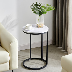 C-Shaped End/Side Table, Black Metal Frame with Round Marble Color Top-15.75" W24734060