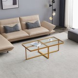 Minimalism Rectangle Coffee Table, Golden Metal Frame with Tempered Glass Tabletop W24738712