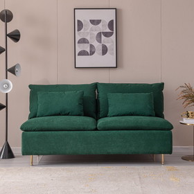 Armless Loveseat Couch, Armless Settee Bench, Emerald Cotton Linen-59.8"