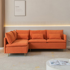 Modular L-Shaped Corner Sofa, Left Hand Facing Sectional Couch, Orange Cotton Linen-90.9"