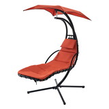 Hanging Chaise Lounger with Removable Canopy, Outdoor Swing Chair with Built-in Pillow, Hanging Curved Chaise Lounge Chair Swing, Patio Porch Poolside, Hammock Chair with Stand (Orange) W2505P151711