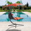Hanging Chaise Lounger with Removable Canopy, Outdoor Swing Chair with Built-in Pillow, Hanging Curved Chaise Lounge Chair Swing, Patio Porch Poolside, Hammock Chair with Stand (Orange) W2505P151713