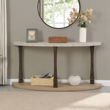 60 inch Long Semi Circle Demilune Sofa Table for Small Hallway Entryway Space, Wooden Half Moon Sturdy Console Tables, Grey&Natural Colour