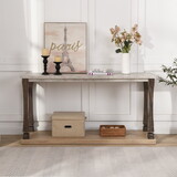 60 inch Long Rectangle Mid-Century Console Table for Entryway, Wood sofa Table with 2-Tier Storage Shelf, Grey Tabletop