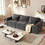 Modern Cotton Linen L-Shape Sectional Sofa, Oversized Upholstery Sectional Sofa, Chaise Couch with Storage Ottomans for Living Room/Loft/Apartment/Office - Dark Gray 3 seats W2528S00041