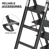 4 Step Ladder, Retractable Handgrip Folding Step Stool with Anti-Slip Wide Pedal, Aluminum Step Ladders 4 Steps, 300lbs Safety Household Ladder W2529P154862
