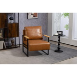 Leather Accent Chair Guest Chair for Living Room, Mid Century Armchair for Bedroom (Brown Leather) W2530P174852