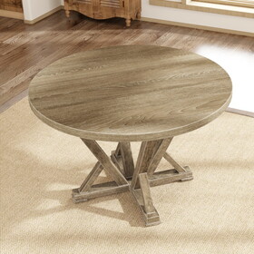 Modern Farmhouse Round Dining Table 45.7inch Solid Wood Rubberwood Antique Finishing Rustic Look Distressed Look Wire Brushed for 4 seaters W2537P168454