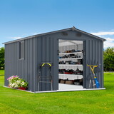 8x10 FT Outdoor Storage Shed, Large Metal Tool Sheds with Window and Lockable Doors, Garden Shed for Backyard Garden Patio Lawn, Dark Grey W2556S00001