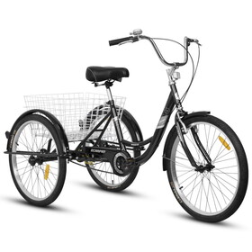 Adult Tricycles, 1 Speed Adult Trikes 24 inch 3 Wheel Bikes, Three-Wheeled Bicycles Cruise Trike with Shopping Basket for Seniors, Women, Men P-W2563P183776