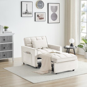 Sofa bed chair 3 in 1 convertible, recliner, single recliner, suitable for small Spaces with adjustable back black creamy white