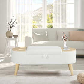 Ottoman Oval Storage bench 3D pile fabric bench with large storage space for living room, entryway and bedroom inoff-white W2564P195822