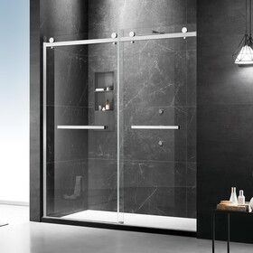 68 to 72 in. W x 76 in. H Sliding Frameless Soft-Close Shower Door with Premium 3/8 inch (10mm) Thick Tampered Glass in Brushed Nickel 03A42-7276 W2568P197100