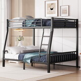Full XL over Queen Metal Bunk Bed with Ladder and Slats Support for Adults Teens, Black