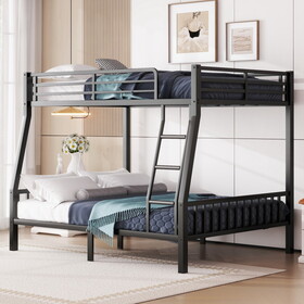 Full XL over Queen Metal Bunk Bed with Ladder and Slats Support for Adults Teens, Black