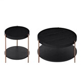 2-Piece Modern 2 tier Round Coffee Table Set for Living Room,Easy assembly Nesting Coffee Tables, End Side Tables for Bedroom Office Balcony Yard,Black MDF