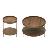 2-Piece Modern 2 tier Round Coffee Table Set for Living Room,Easy assembly Nesting Coffee Tables, End Side Tables for Bedroom Office Balcony Yard,Walnut MDF