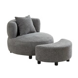 Modern Chair, Single Teddy Fabric Sofa Chair with Ottoman,SideTable, Foot Rest Comfy Chair for Living Room Bedroom and Office,Grey