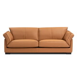 89.76 inch Top Genuine Leather Sofa, 3 Seater Leather Couch, Mid-Century Modern Couch for Living Room Bedroom Apartment Office, Tan W2582P182428