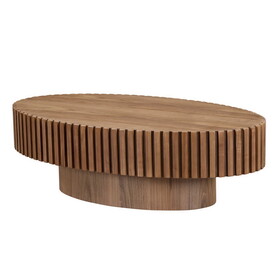 Modern Handcraft Drum Coffee Table Length 43.7 inch Round Coffee Table for Living Room,Small Coffee Table with Sturdy Pedestal,Walnut MDF P-W2582P188737