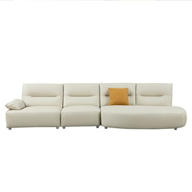 147.24" Modern Sectional Curved Shaped Sofa Couch for Living Room,Upholstered 4-Seat Sofa Eco-leather Couch Set,Beige