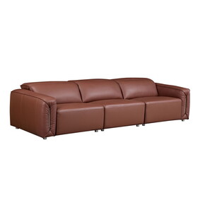 Modern Simple Line Design 3-Seater Leather Sofa for Living Room, Comfy Sofa Couch with Extra Deep Seats,Adjustable Headrests Couch,Brown