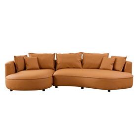 Modern Sectional curved Sofa Couch for Living Room,Upholstered 5-Seat Sofa Couch Eco-leather Couch Set for Apartment Office,Orange W2582S00076