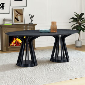 78.74 inch Modern Dining Table Ellipse Wooden Table for Living Room,Oval MDF Table with Sturdy Pedestal for Restaurant,Black W2582S00084