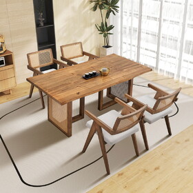 70.87 inch Large Rectangular Dining Set,5 PCS Wooden Dining Table and Chairs,Mid Century Modern Large Kitchen Set for Living Room,Bohemian Dining Table with Rattan Weave for Restaurant,Office,OAK