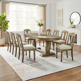 (1 Table+6 Chairs)Mid Century 94.06 inch Extendable 7 PCS Wooden Dining Table Set for 6 Persons,Curved Dining Table,Modern Large Kitchen Table and Upholstered Dining Chairs for Living Room,Restaurant