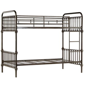 Twin over Twin Bunk Bed, Metal Bunk Bed for Kids, Teens, Black W2593S00002