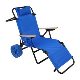 Beach Cart Chairs with Wheels 2 in 1 Foldable Beach Lounge Chair with Integrated Wagon Pull Cart Perfect for Backyard Pool or Picnic W2604P172817