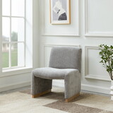 Comfy Accent Chair, Upholstered Slipper Chair, Armless Chair with Wood Legs and Soft Fabric for Living Room, Bedroom, Grey P-W2610P181710