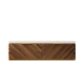 DIPA 60" Wall-Mounted Carrara White Sintered Stone Countertop and Dark Walnut Woodgrain Plywood Cabinet, NO Basin, NO Faucet and Sink Cover W2615P330749