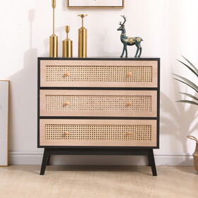 31.5"3-Drawers Rattan Storage Cabinet Rattan Drawer,for Bedroom,Living Room,Natural drawer and black panel W2629P176840