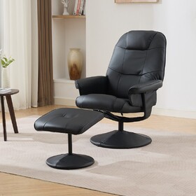 011-Massage Recliner Chair with Ottoman, 360° Swivel PU Leather Reclining Chair with Wrapped Base, 5 Point Vibration Massage, Seat Heating and 140°, Black